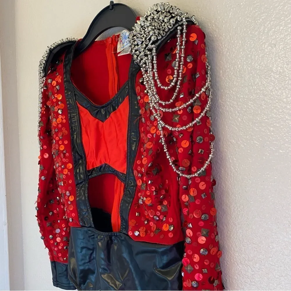 Glamour mature faux leather red goth grunge studed Dance Custom solo costume XLC